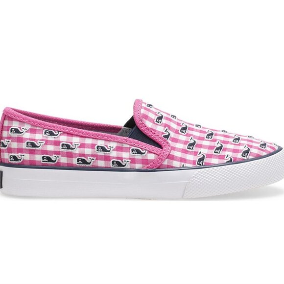 Sperry Other - Sperry Vineyard Vines Seaside Gingham Pink & White Sneakers Big Kids US 5M